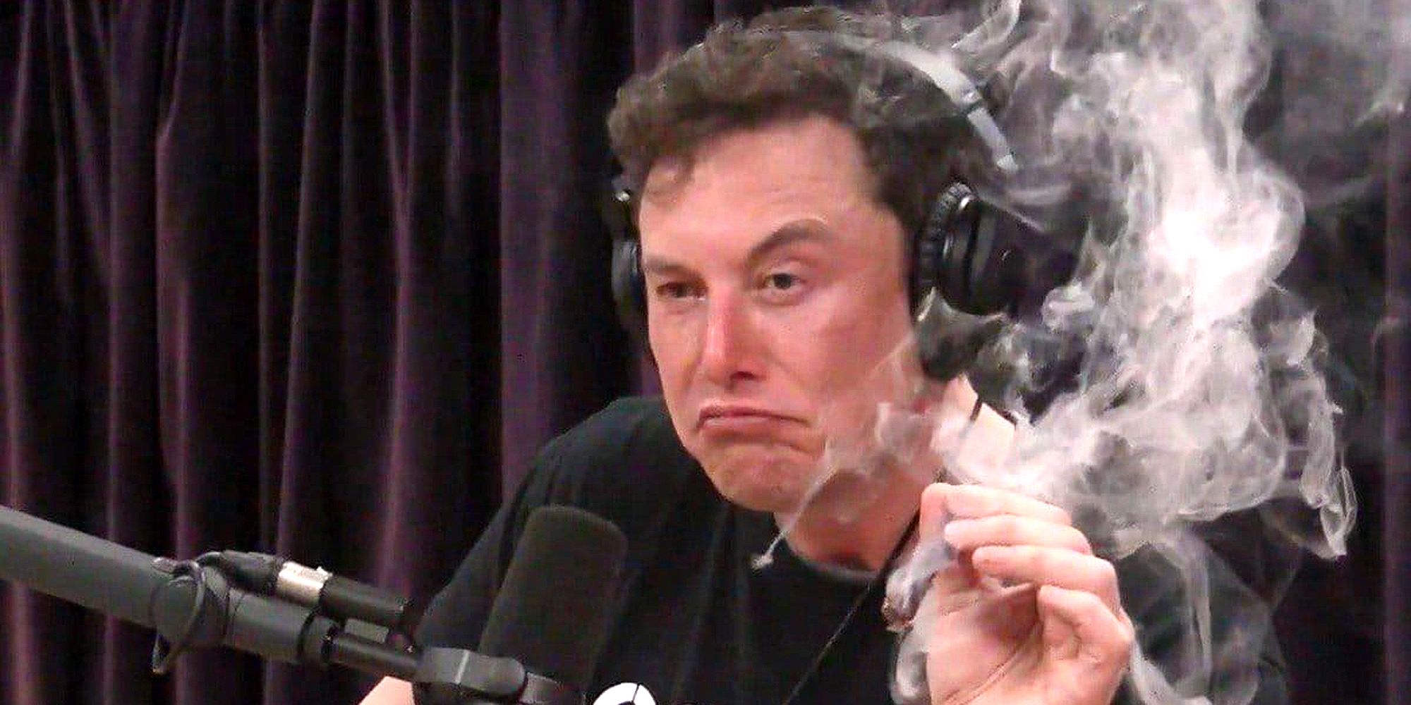 Elon Musk on the Joe Rogan Experience podcast, smoking.