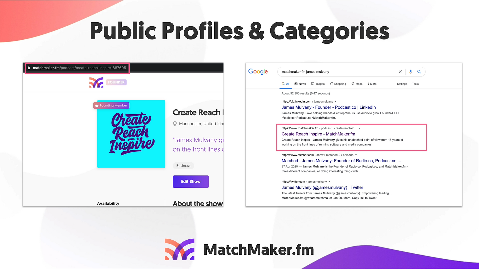 A shot of MatchMaker.fm's Public Profiles & Categories.