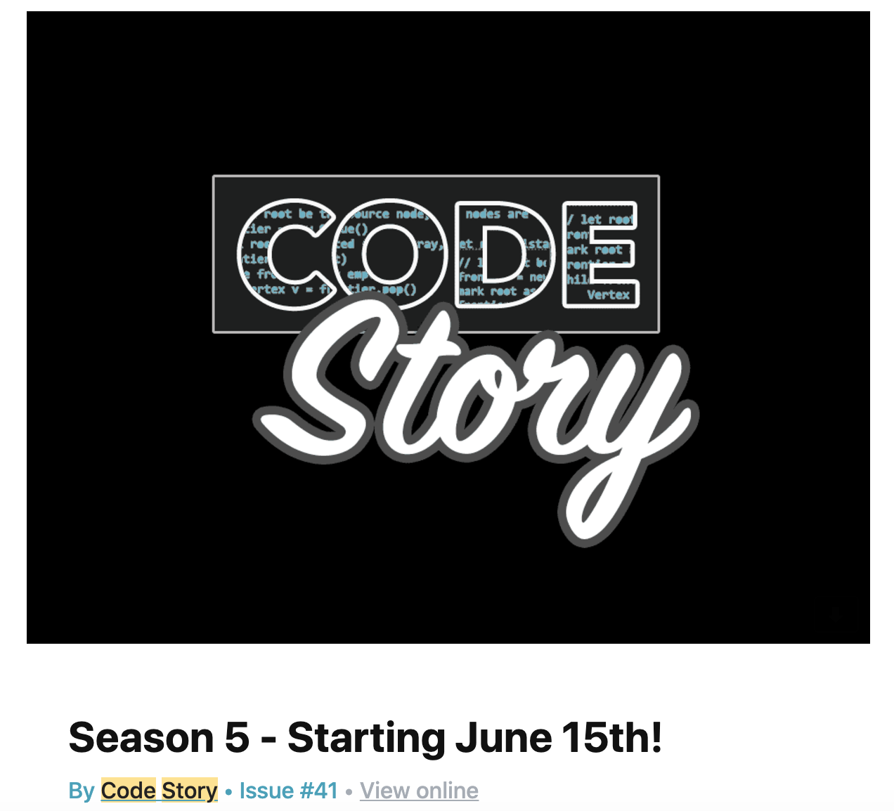 A podcast newsletter telling readers about a new season's launch date.