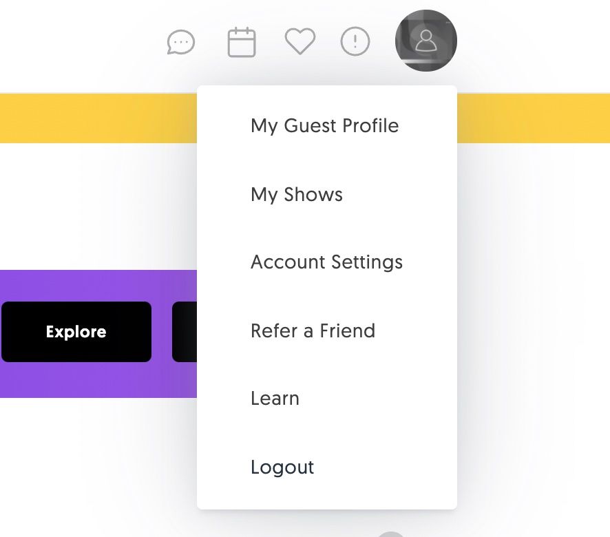 A dropdown showing the option for My Guest Profile.