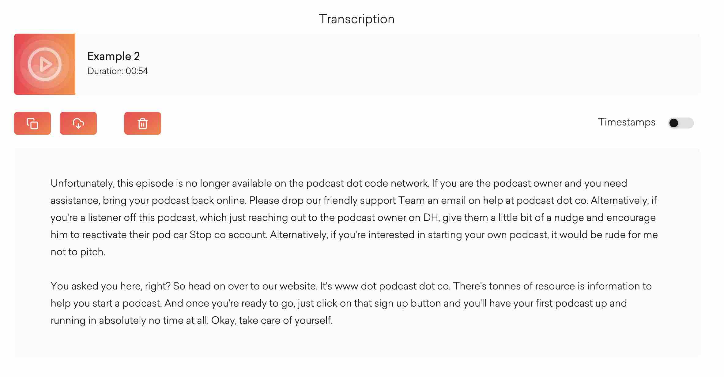 Podcast.co's podcast transcription service walk through.