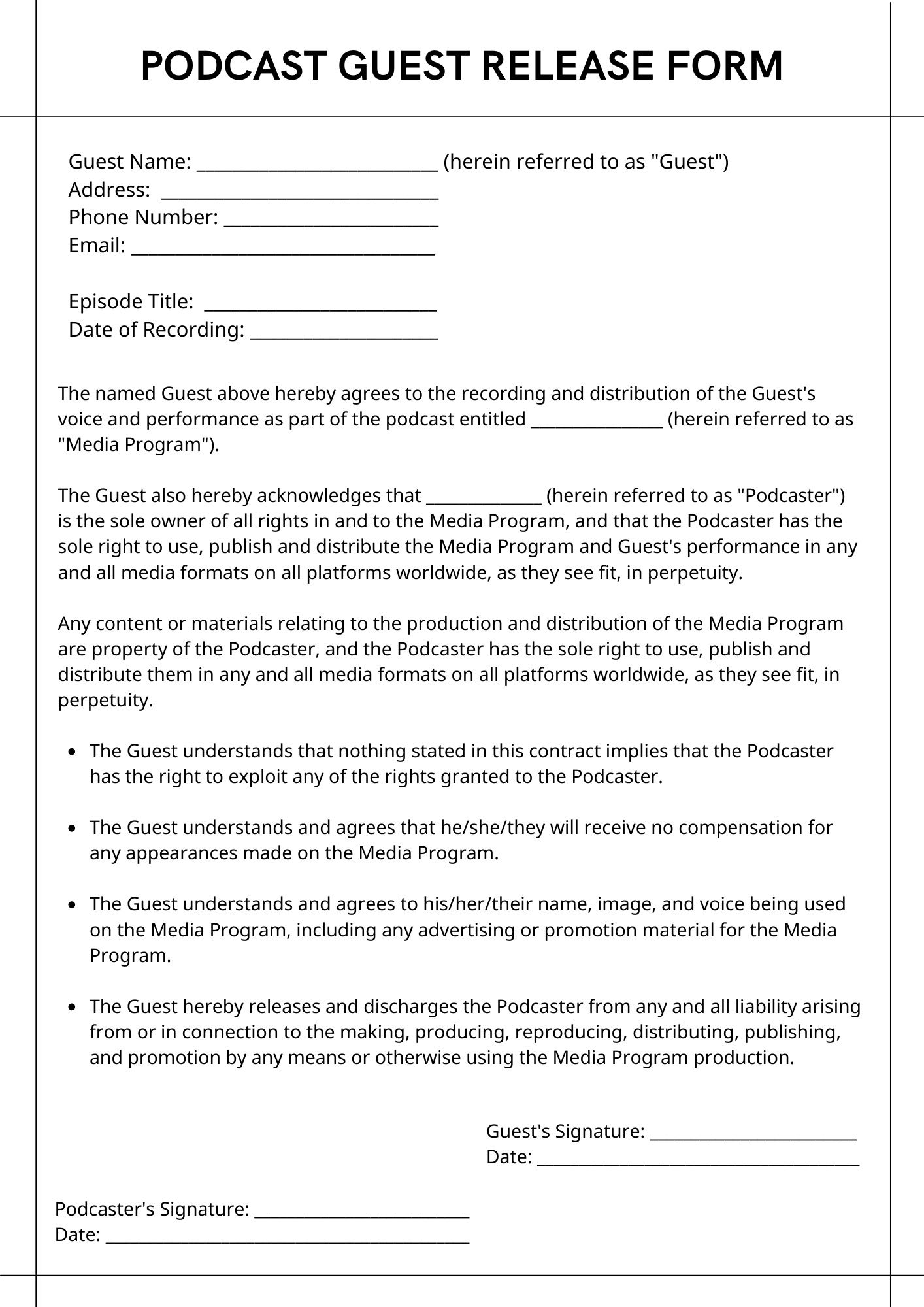 An example podcast guest release form.