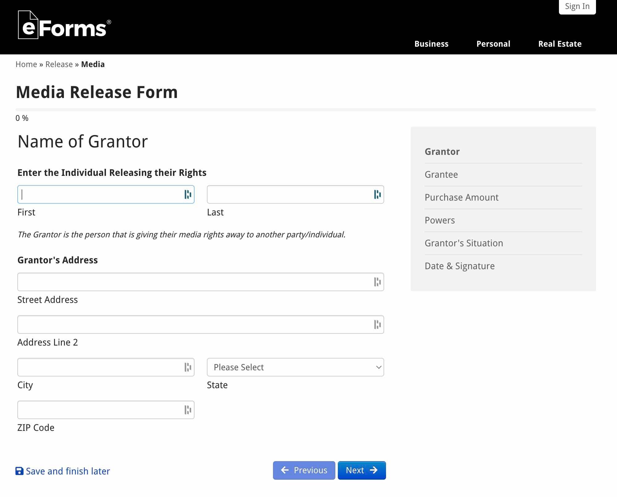 eForm's website homepage.