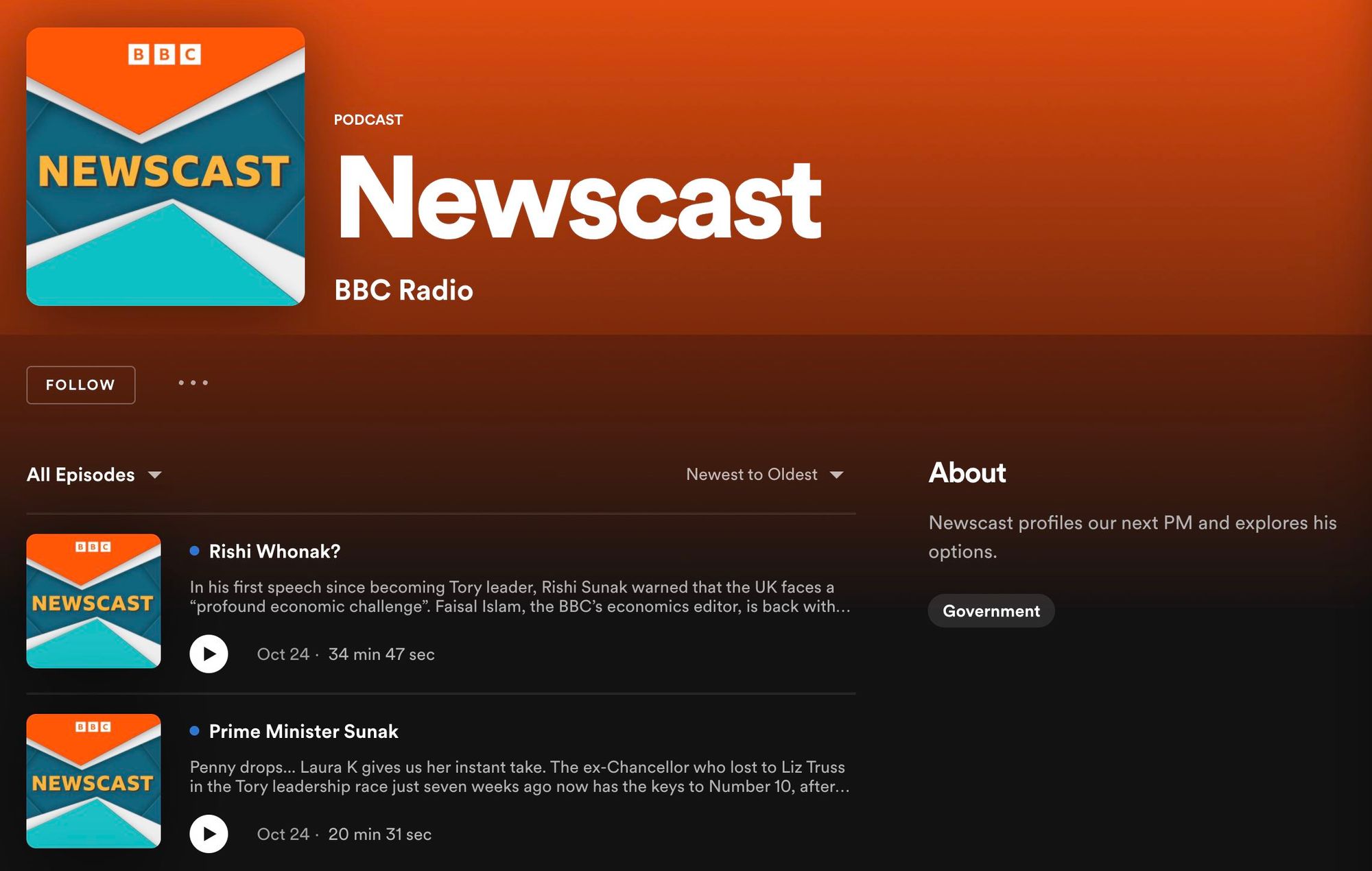 A shot of the Newscast podcast artwork on Spotify.