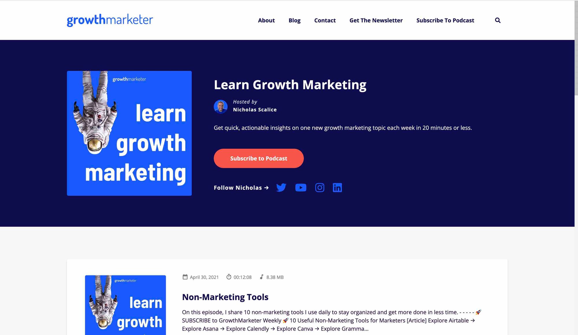 Growth Marketer's podcast website.