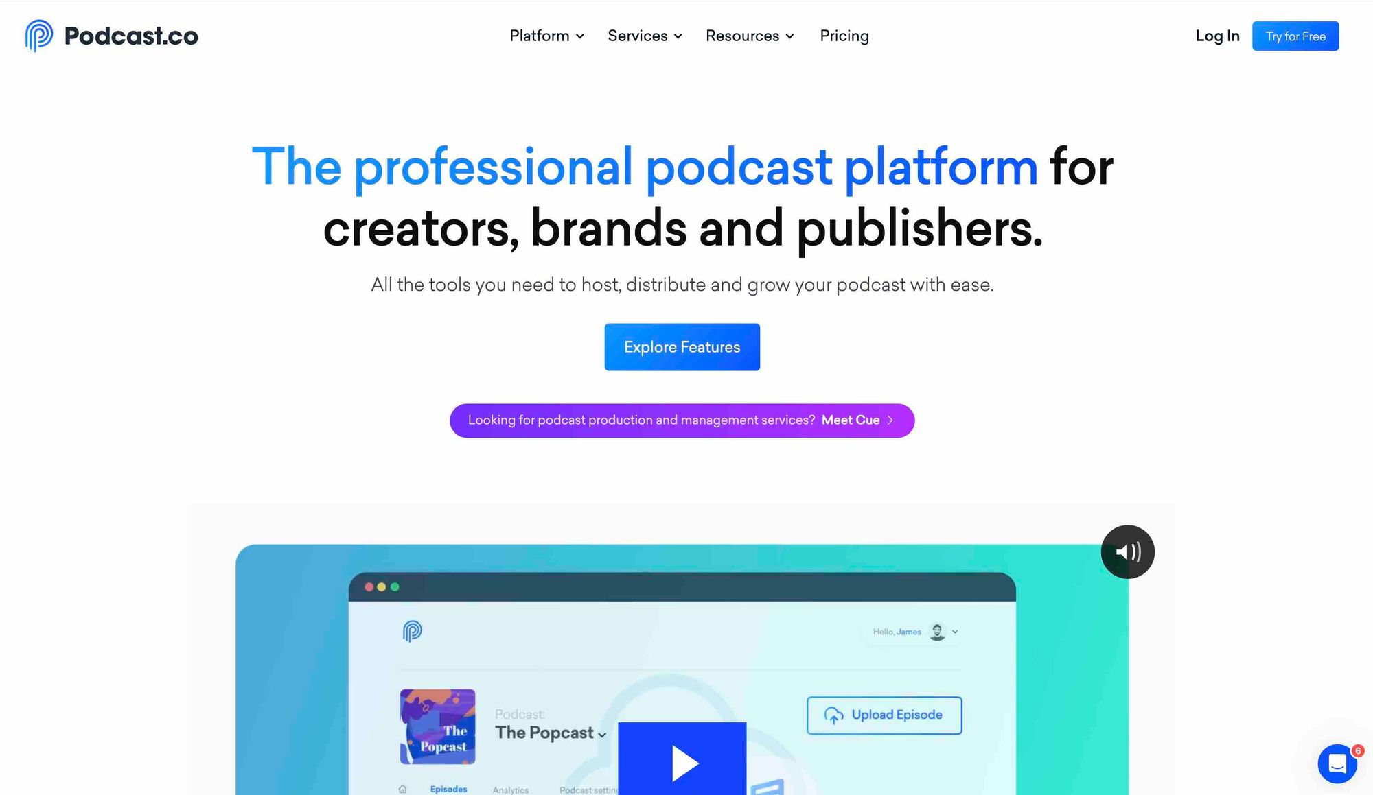 Podcast.co's website homepage.