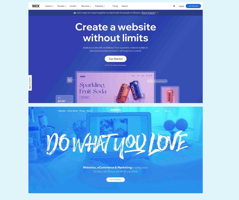 Wix and Weebly's website homepages.