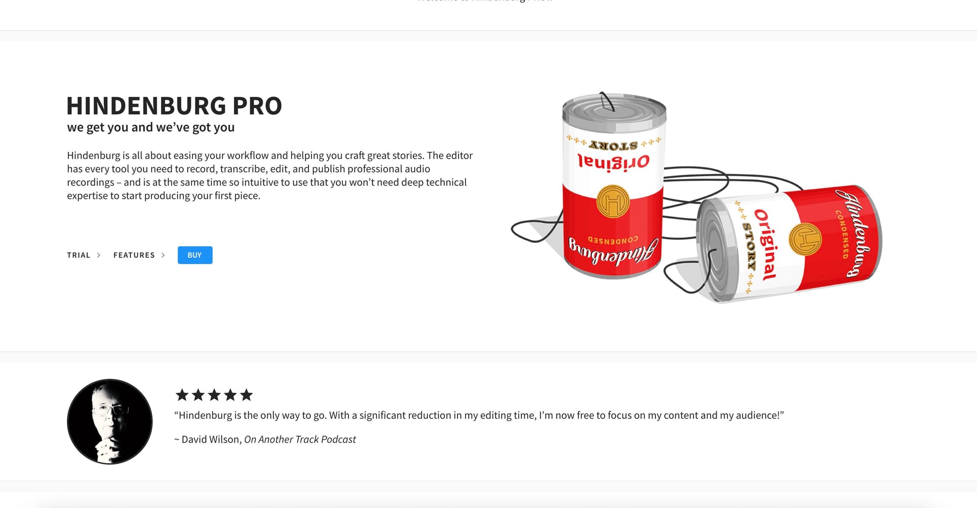 Hindenburg Pro's homepage