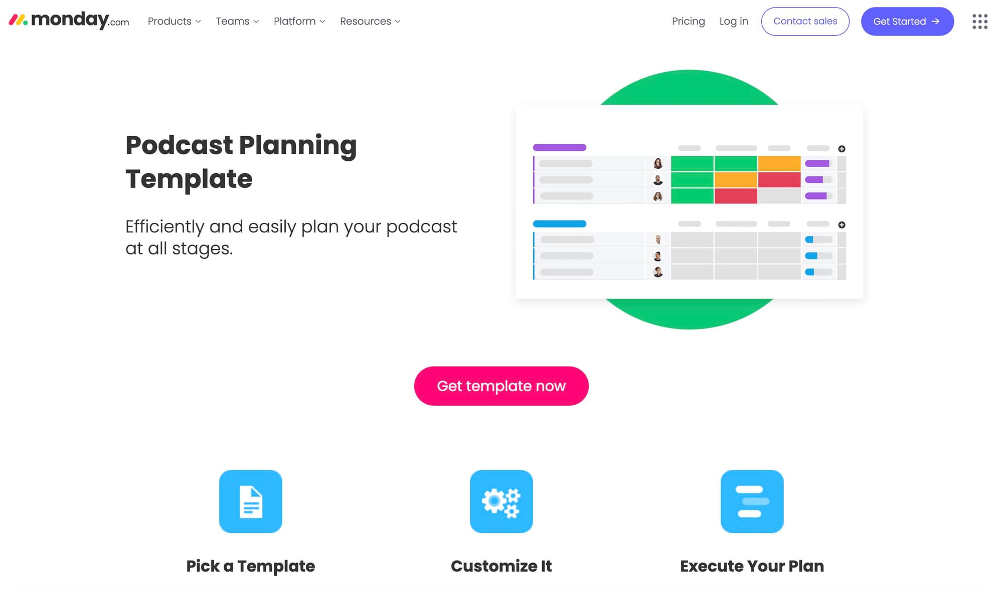 Monday.com's Podcast Planning template