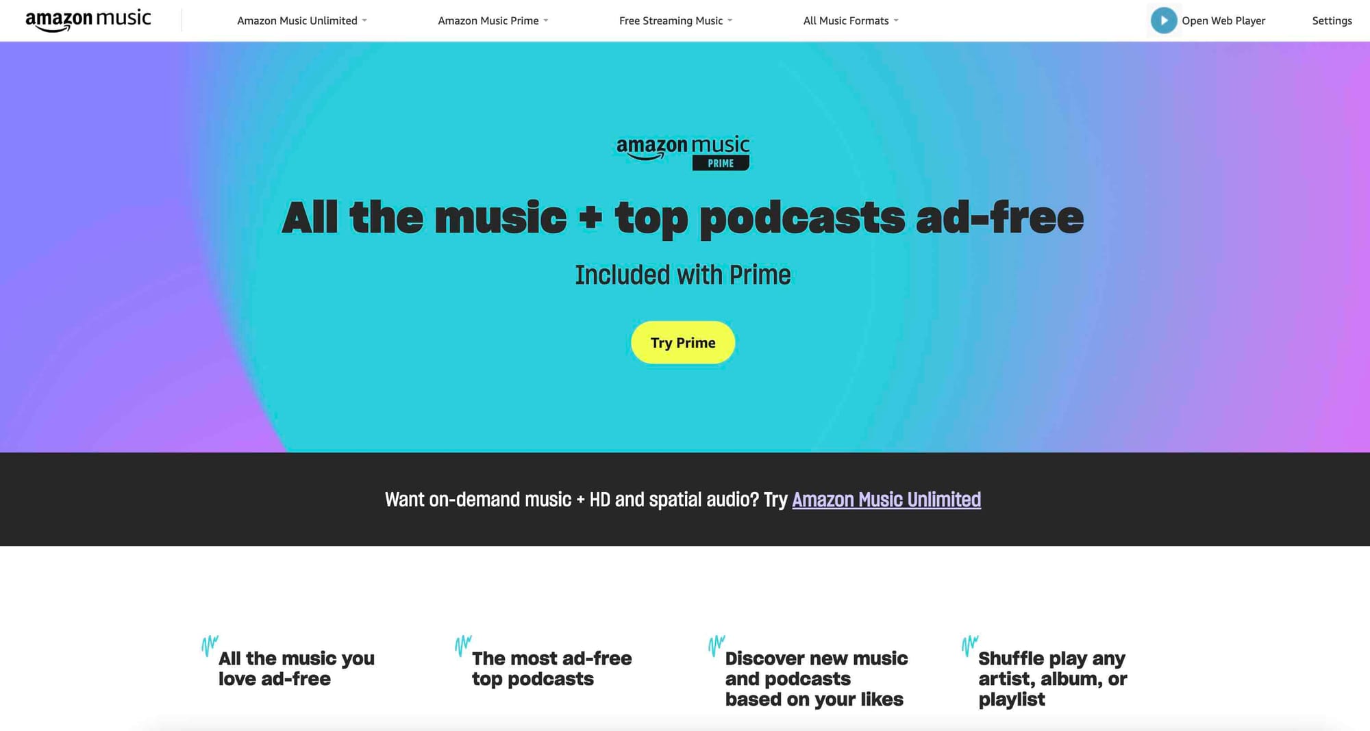 Amazon Music's homepage