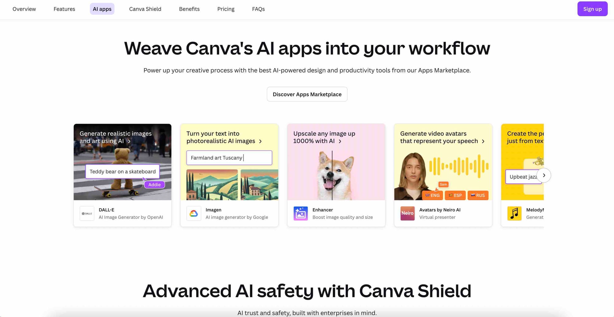 AI tool Canva's website homepage.