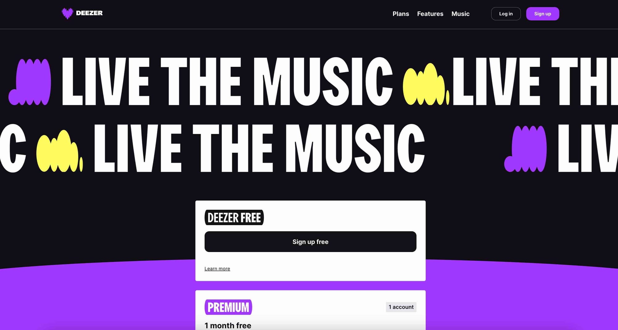 A shot of Deezer's website homepage