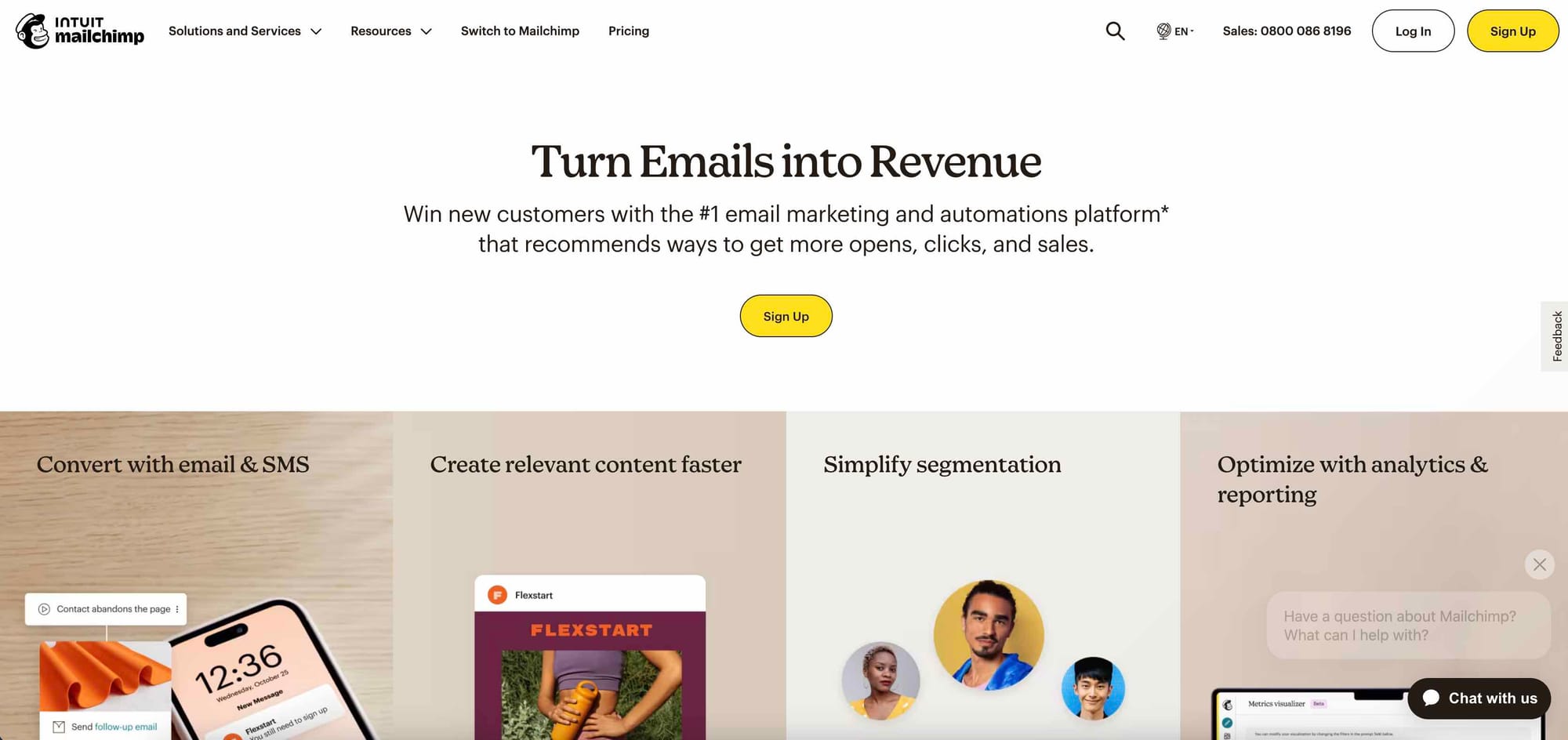 Mailchimp's website homepage.