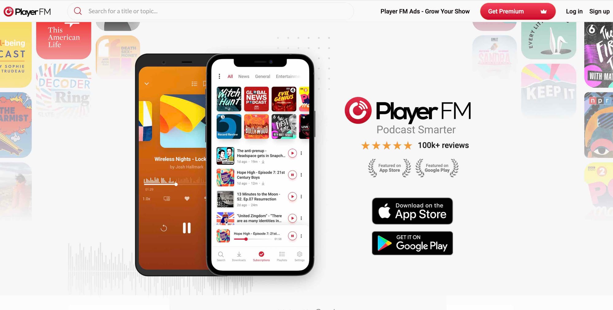 A shot of Player FM's website homepage