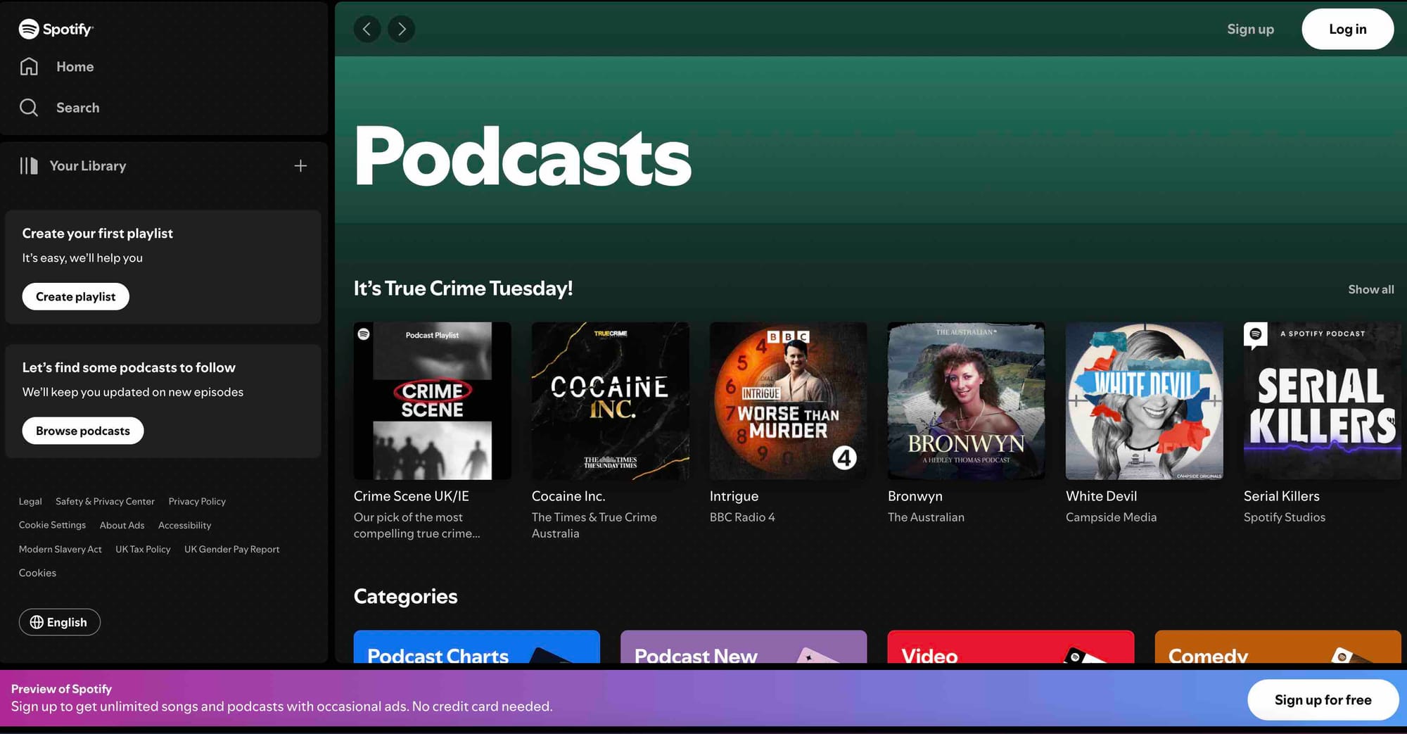 A shot of Spotify's website homepage