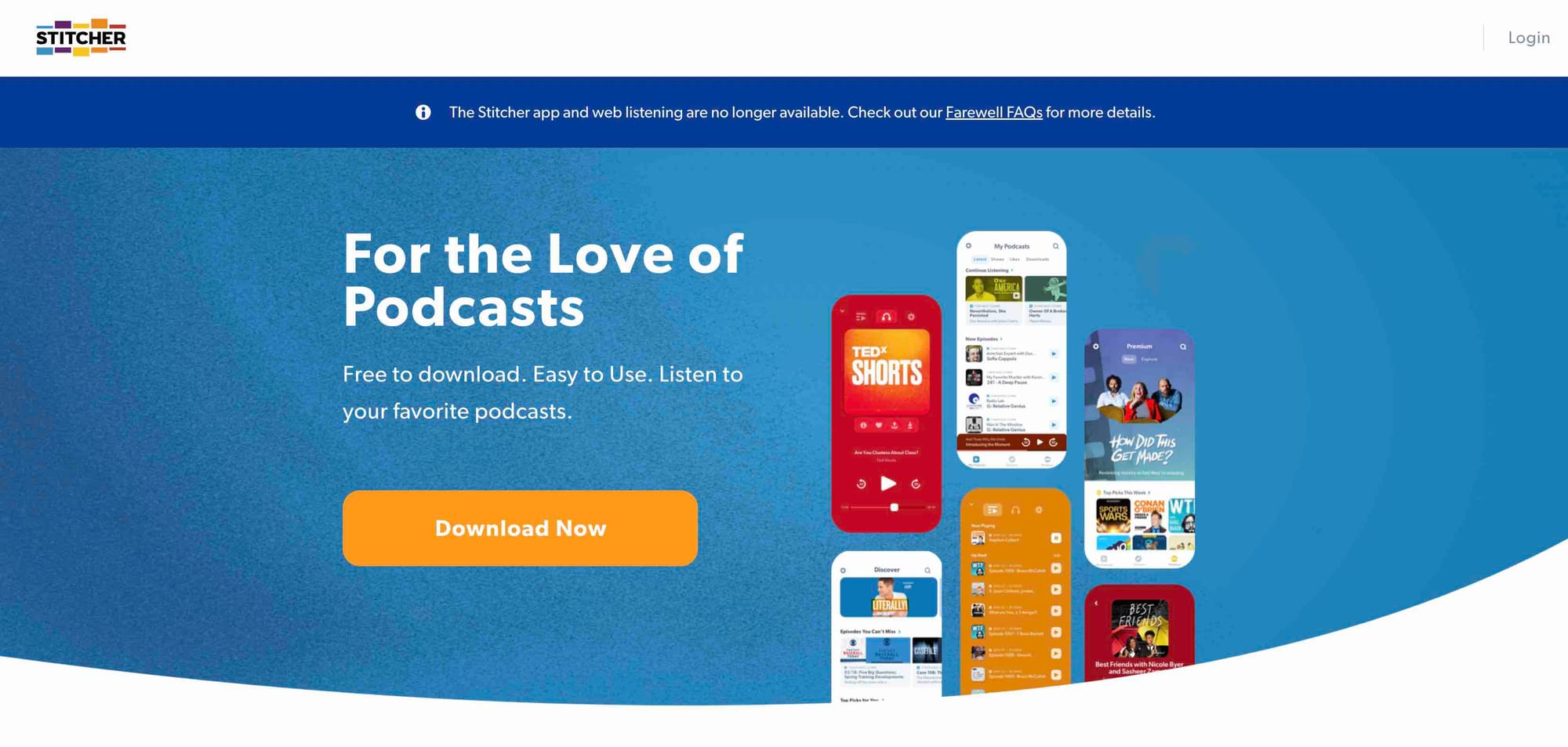 A shot of Stitcher's website homepage