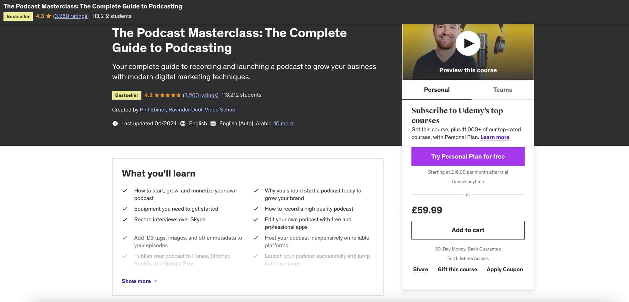 The Podcast Masterclass promotional banner.