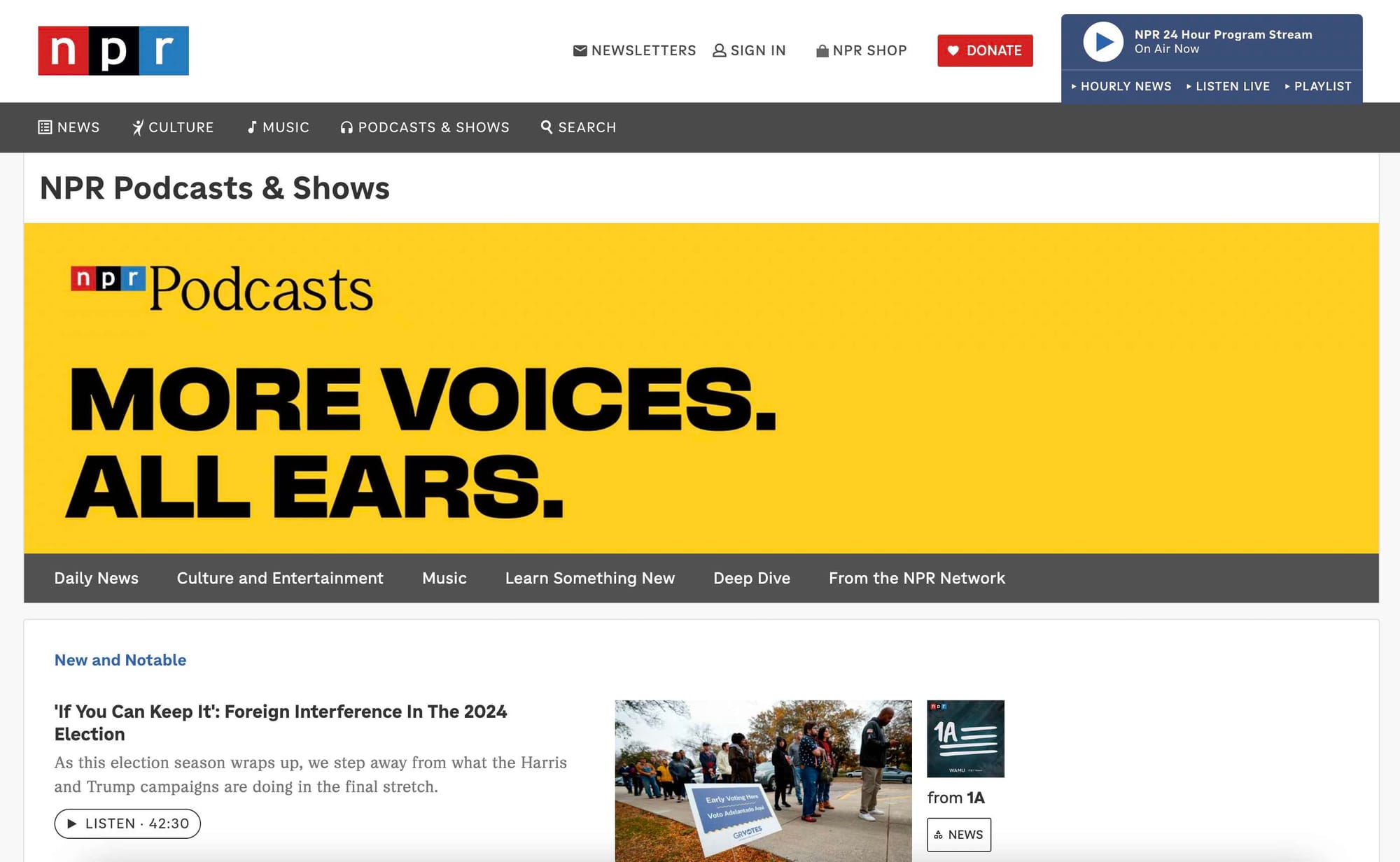 A shot of NPR's website homepage.