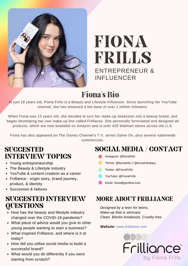 An example podcast one sheet for influencer Fiona Frills.